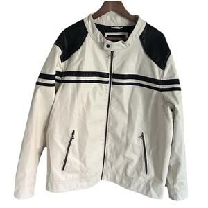 Wilsons Cycle Faux Leather Motorcycle Jacket Mens XLT Cafe Racer Striped Y2K